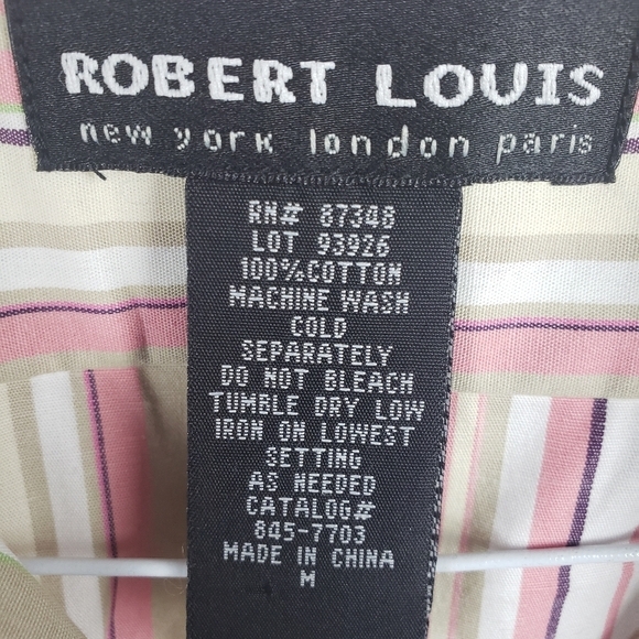 Robert Louis Striped 3/4 Length Sleeve Button Down Shirt Sz M - Picture 5 of 7